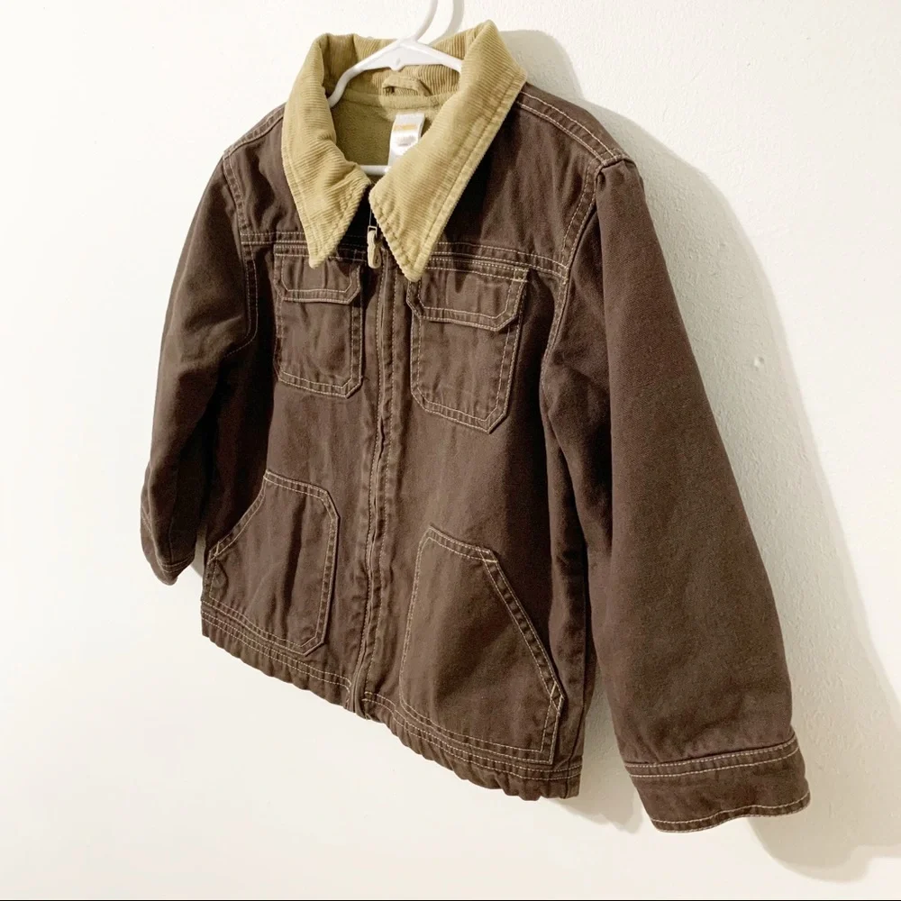 Gymboree Rugged Fully Lined Barn Coat with Corduroy Collar Pockets Brown and Tan